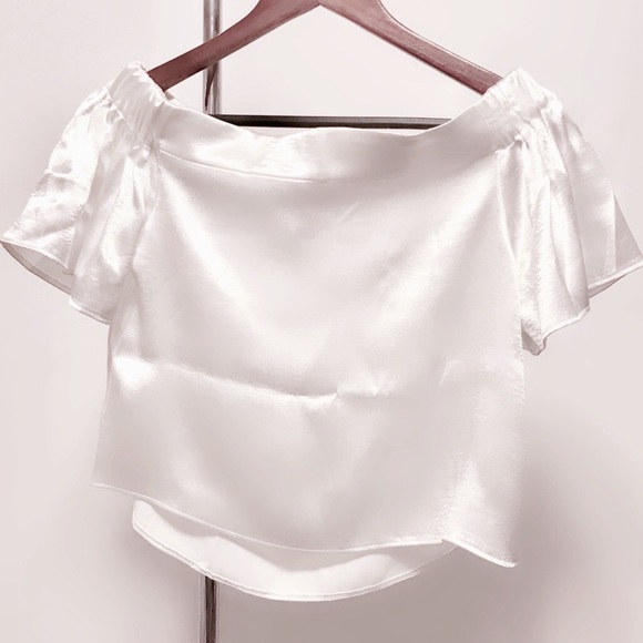 white satin off the shoulder top
